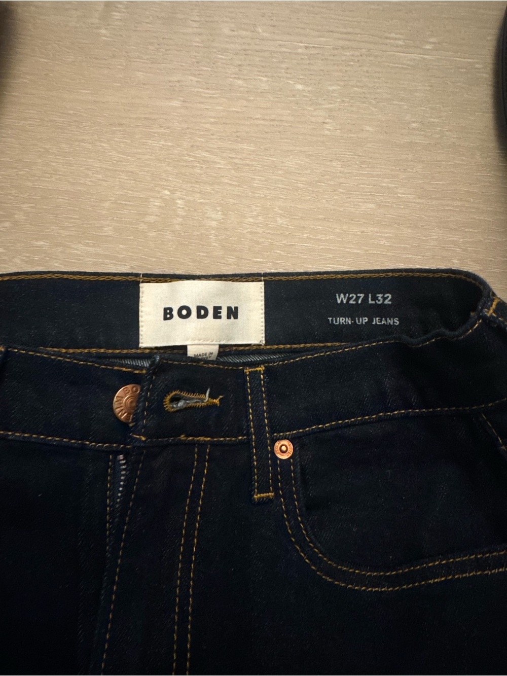 Boden Dark Indigo Turn-Up Jeans with Contrast Stitching